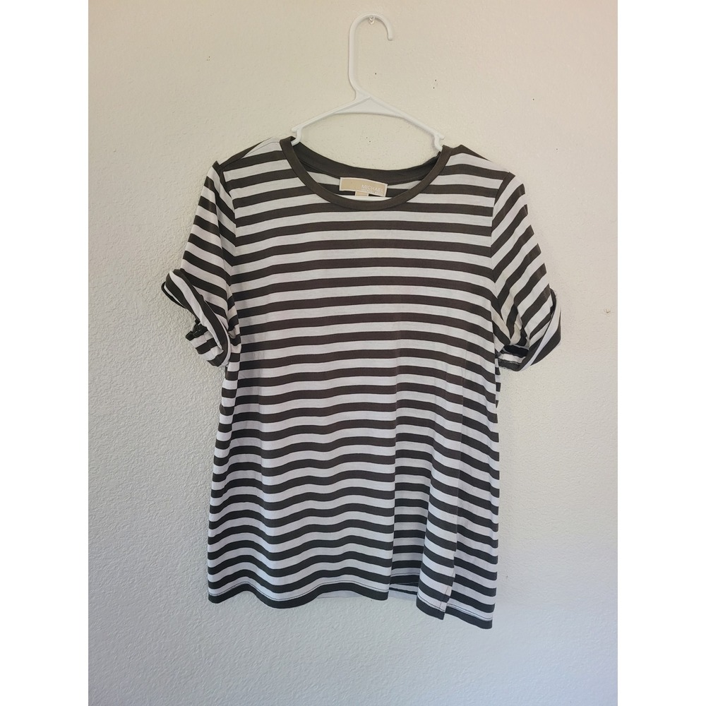 Michael Kors Striped T-Shirt Women's‎ Size L Roll Tab Sleeve Casual Top #11